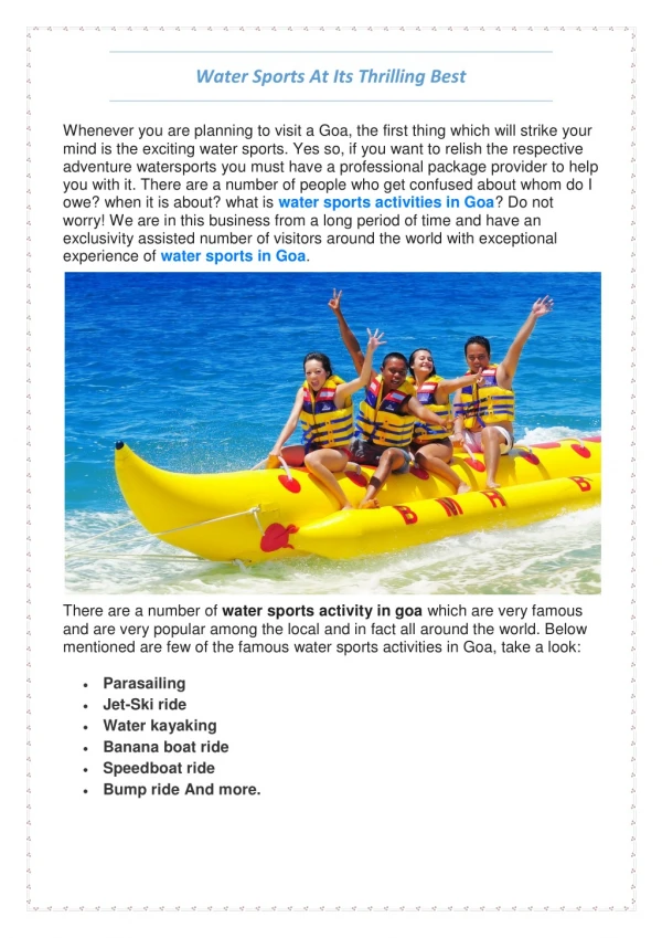 Best Water Sports in Goa | Water Sports Activities in Goa - Lets Go Goa