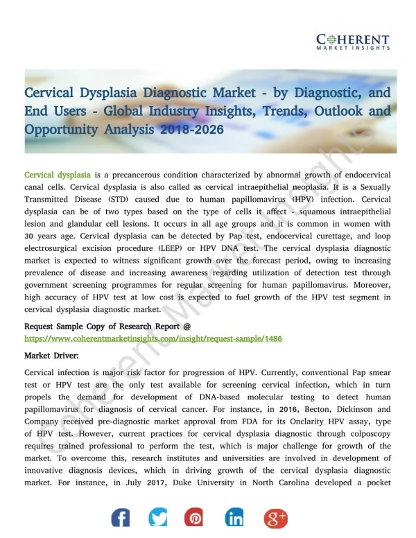 Cervical Dysplasia Diagnostic Market - by Diagnostic, and End Users - Global Industry Insights, Trends, Outlook and Oppo