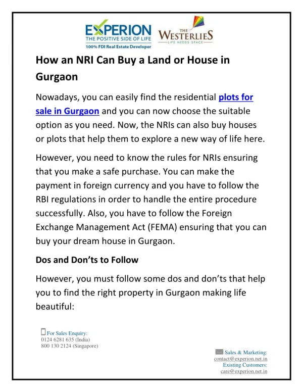 How an NRI Can Buy a Land or House in Gurgaon