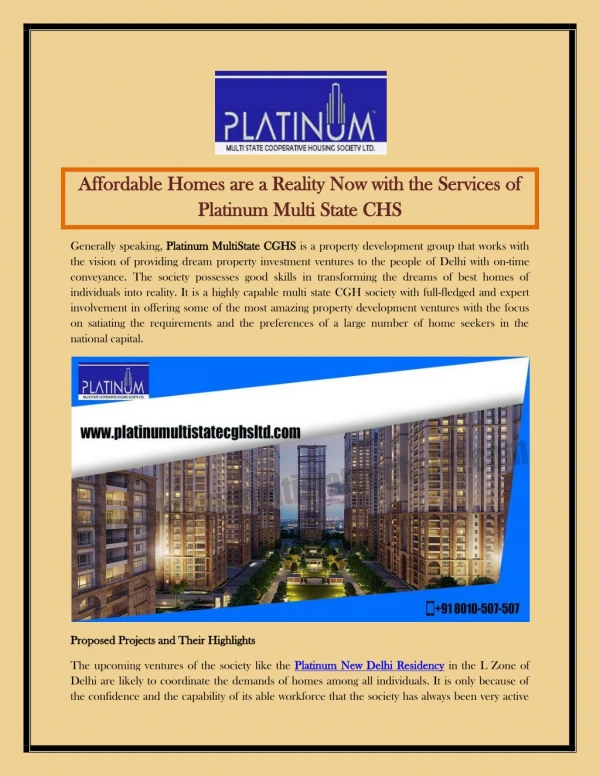 Affordable Homes are a Reality Now with the Services of Platinum Multi State CHS