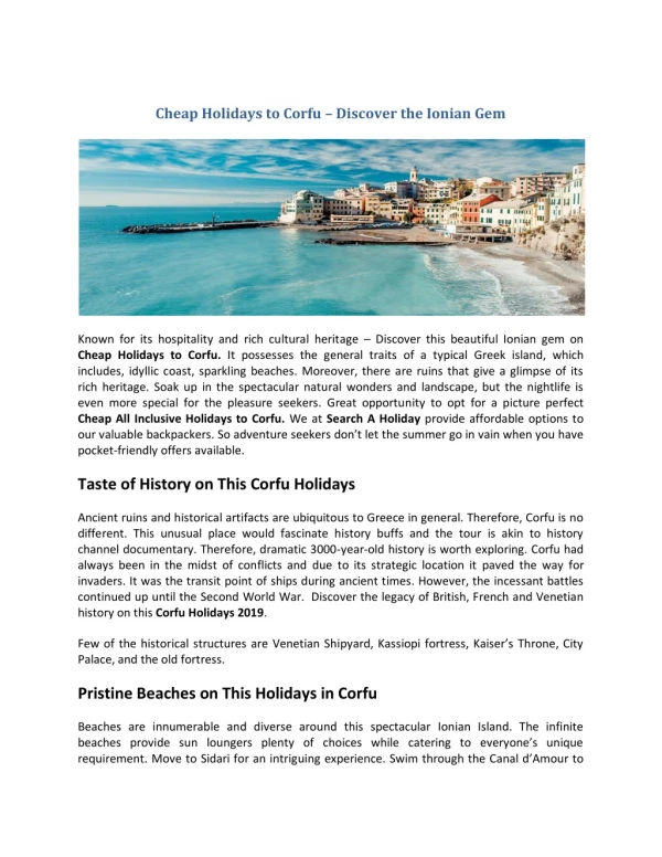 Cheap Holidays to Corfu | Corfu Holidays 2019