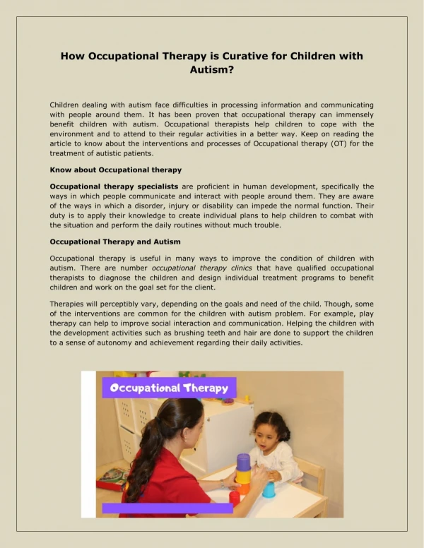 How Occupational Therapy is Curative for Children with Autism?