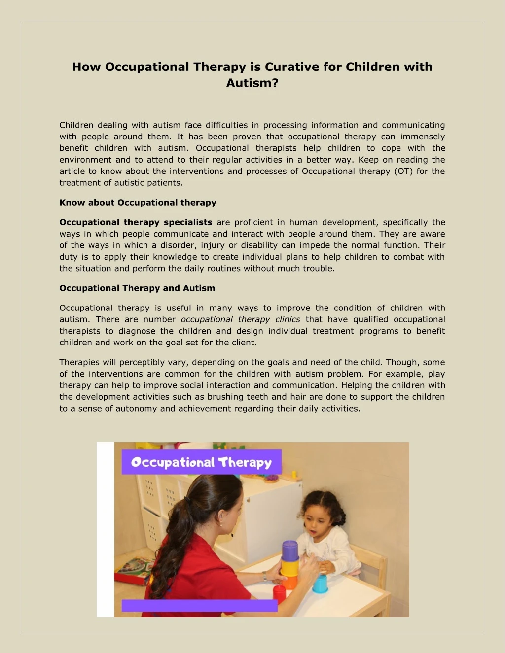 how occupational therapy is curative for children
