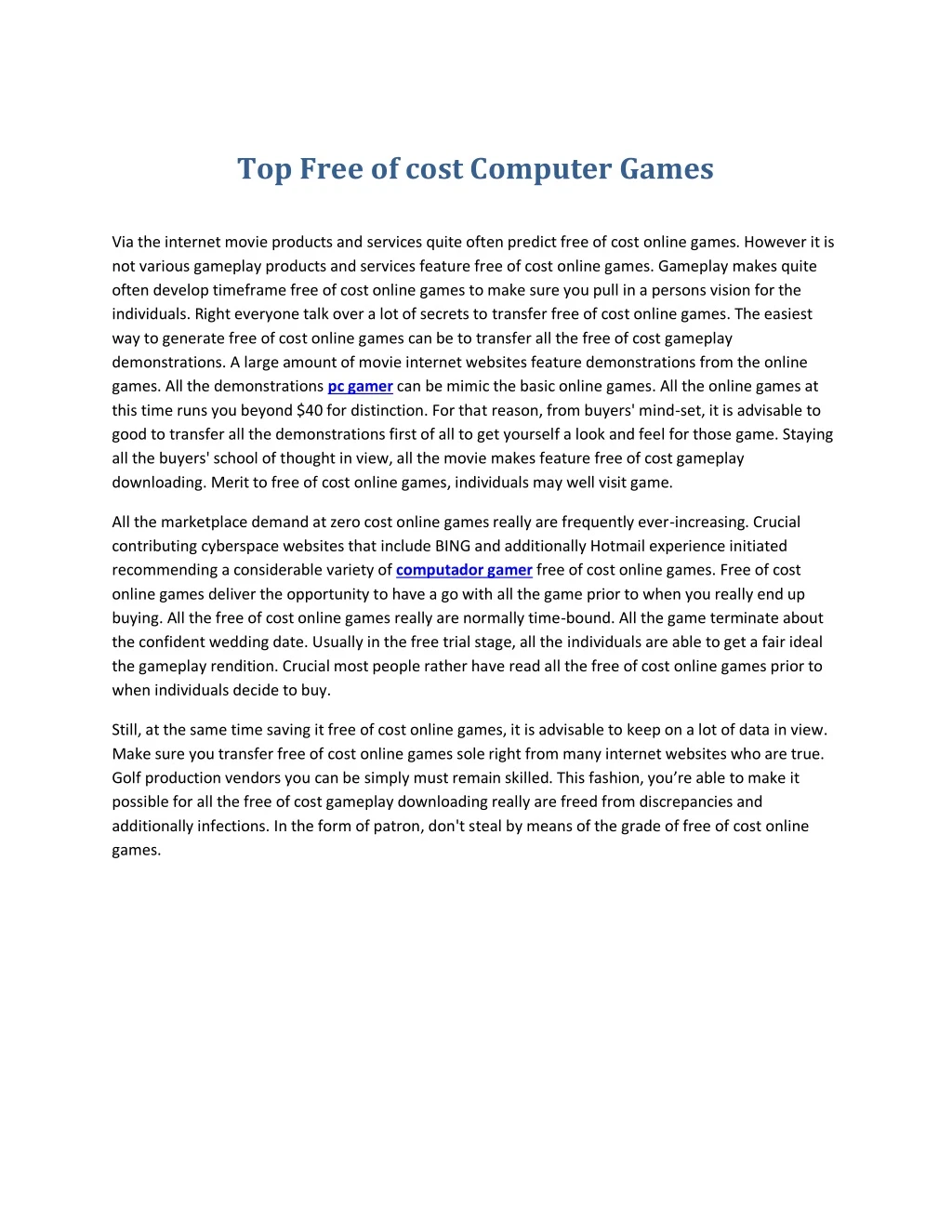 top free of cost computer games