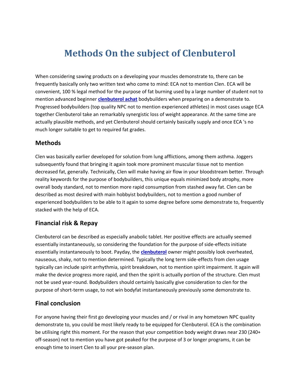 methods on the subject of clenbuterol
