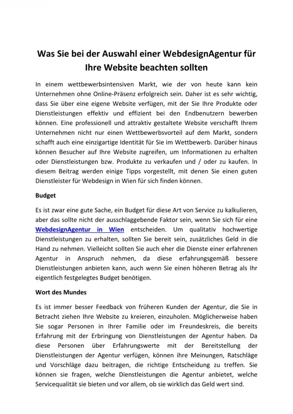 Was Sie bei der Auswahl einer WebdesignAgentur für Ihre Website beachten sollten