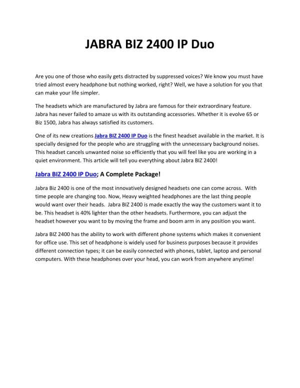 JABRA BIZ 2400 IP Duo Corded Headset