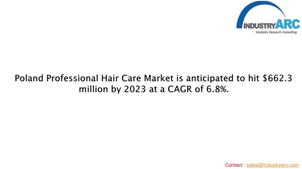 Poland Professional Hair Care Market is anticipated to hit $662.3 million by 2023 at a CAGR of 6.8%.