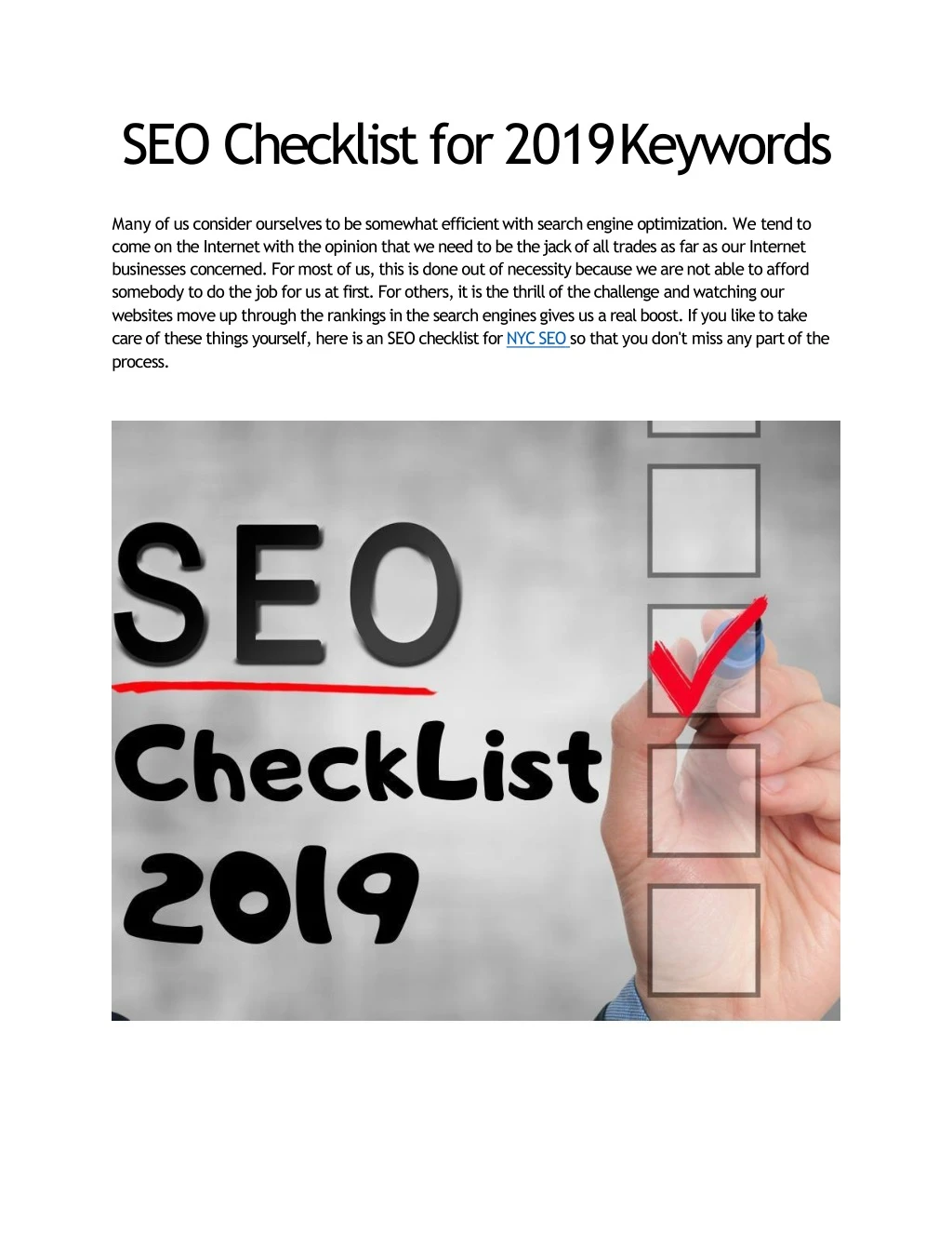 seo checklist for 2019 keywords
