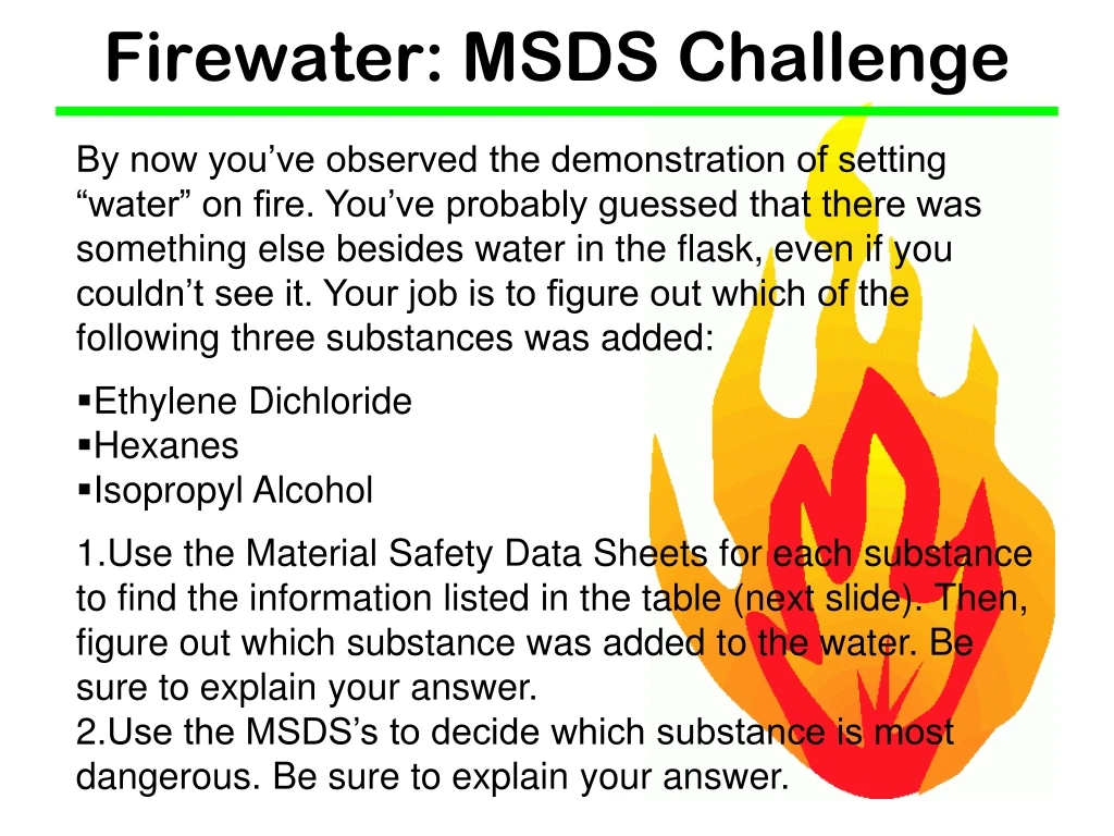 firewater msds challenge
