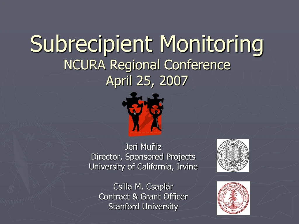 subrecipient monitoring ncura regional conference april 25 2007