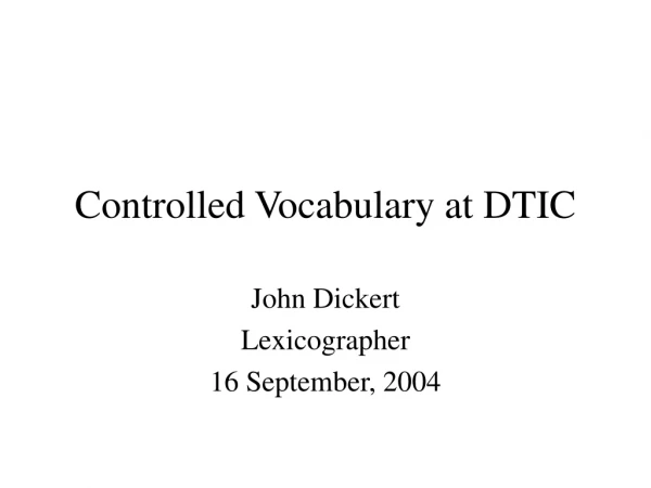 Controlled Vocabulary at DTIC