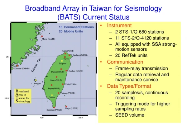 Broadband Array in Taiwan for Seismology (BATS) Current Status