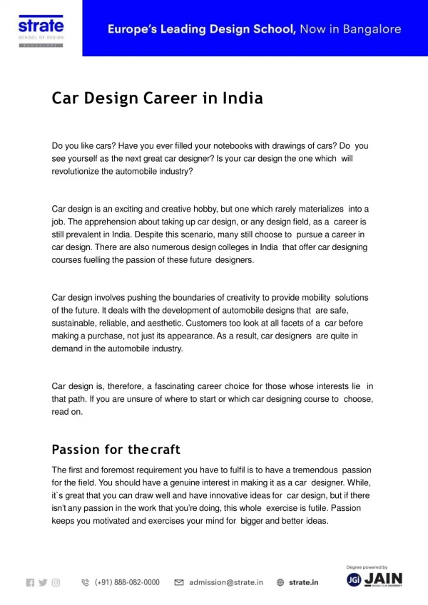 Car Design as a Career in India