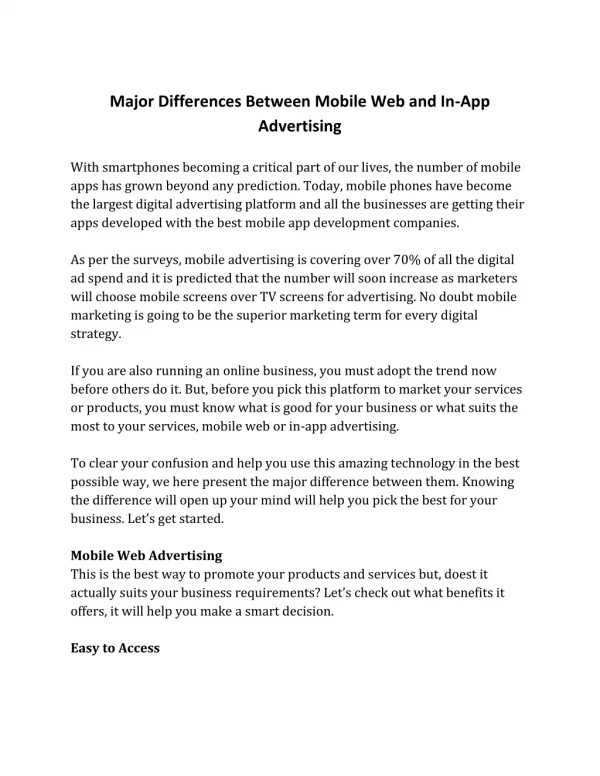 Major Differences Between Mobile Web and In-App Advertising