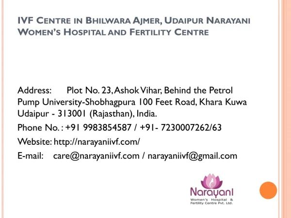 IVF Centre in Bhilwara Ajmer, Udaipur Narayani Women’s Hospital and Fertility Centre