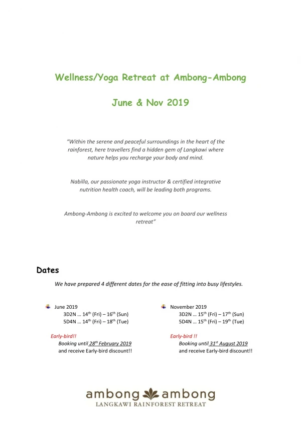 Wellness/Yoga Retreat at Ambong-Ambong June & Nov 2019