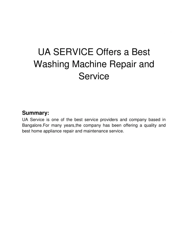 UA SERVICE Offers a Best Washing Machine Repair and Service