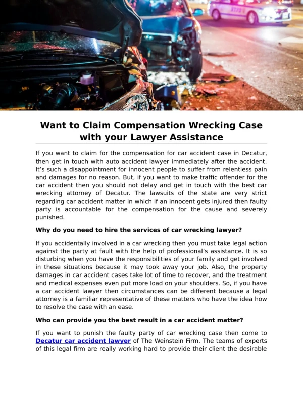 Want to Claim Compensation Wrecking Case with your Lawyer Assistance