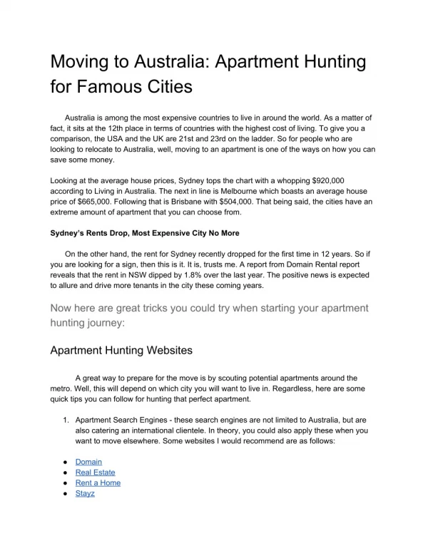 Moving to Australia: Apartment Hunting for Famous Cities