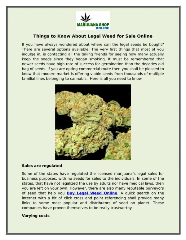 Things to Know About Legal Weed for Sale Online