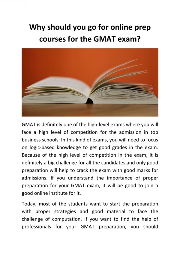 Why should you go for online prep courses for the GMAT exam