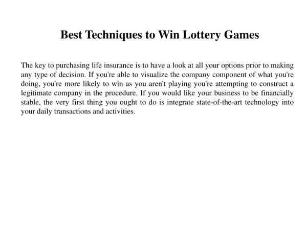 Best Techniques to Win Lottery Games