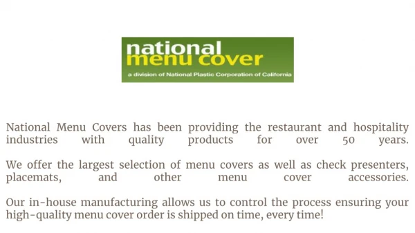 National Menu Cover