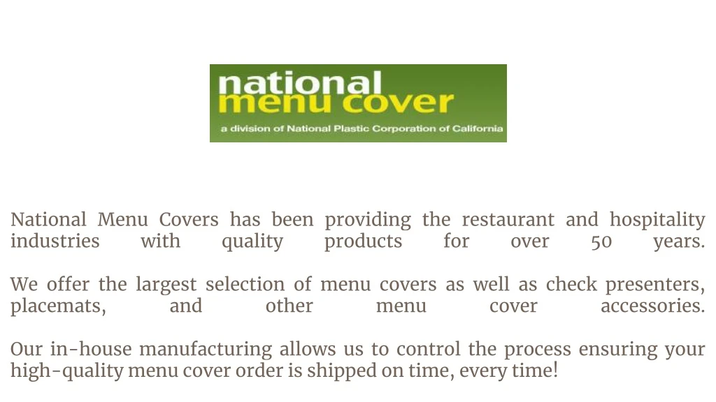 national menu covers has been providing
