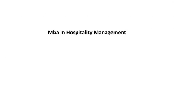 Mba In Hospitality Management