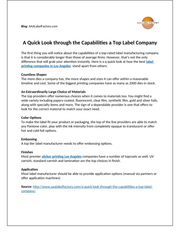 A Quick Look through the capabilities a Top Label Company
