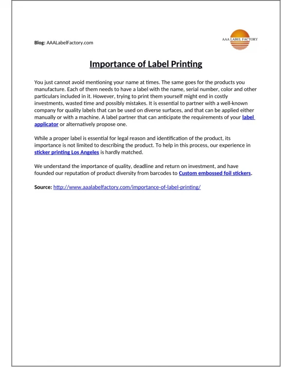 Importance of Label Printing