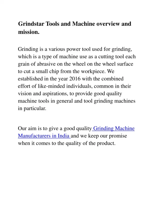 Grindstar Tools and Machine overview and mission.