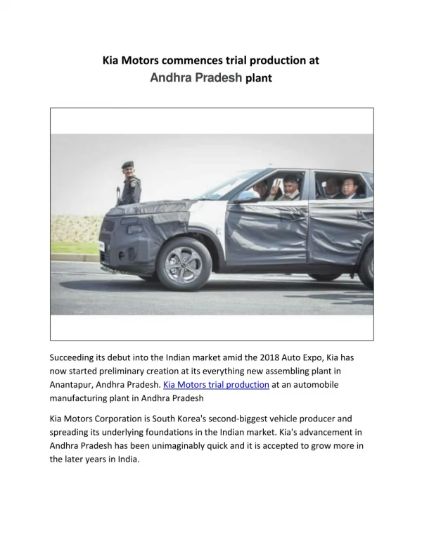 Kia Motors commences trial production at Andhra Pradesh plant