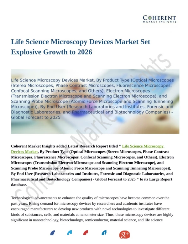 Life Science Microscopy Devices Market Trends Estimates High Demand by 2026