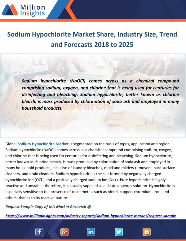Sodium Hypochlorite Market Share, Industry Size, Trend and Forecasts 2018 to 2025