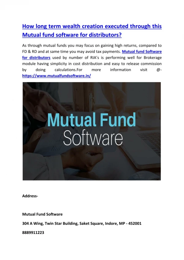 How long term wealth creation executed through this Mutual fund software for distributors?