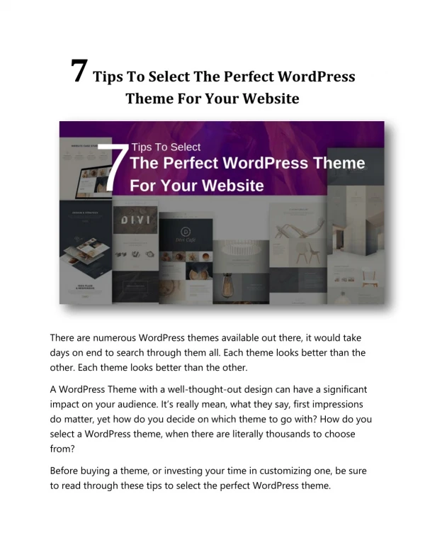 7 Tips To Select The Perfect WordPress Theme For Your Website