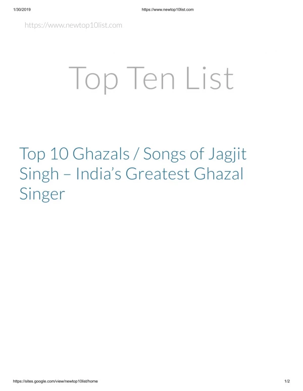 Top 10 Ghazals / Songs of Jagjit Singh – India’s Greatest Ghazal Singer