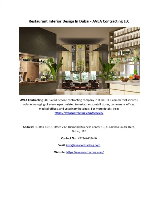 Restaurant Interior Design In Dubai - AVEA Contracting LLC