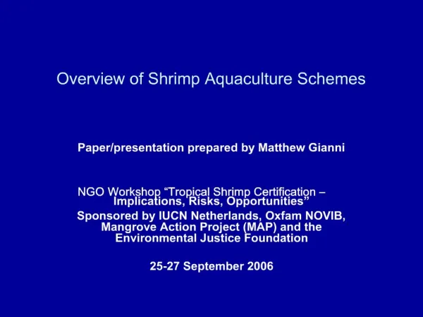 Overview of Shrimp Aquaculture Schemes