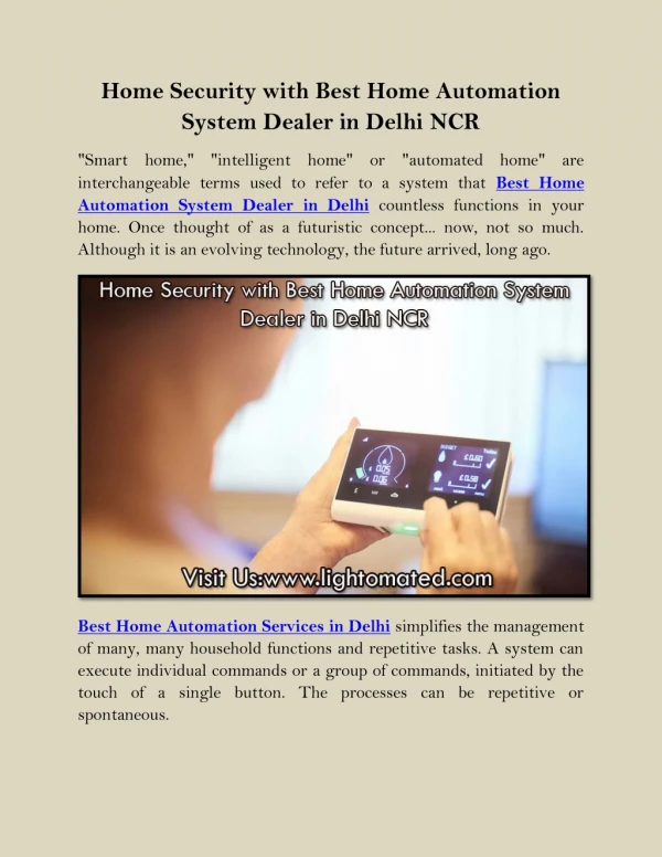 Home Security with Best Home Automation System Dealer in Delhi NCR