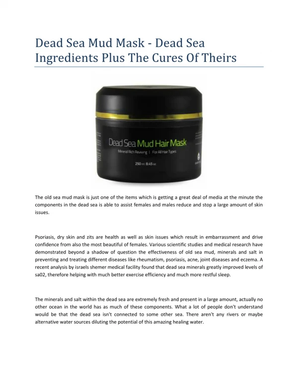 Dead Sea Mud Mask - Dead Sea Ingredients Plus The Cures Of Theirs
