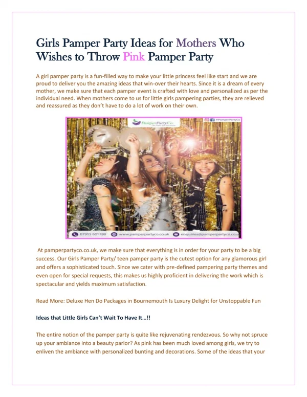 Girls Pamper Party Ideas for Mothers Who Wishes to Throw Pink Pamper Party -Pamper PartyCo