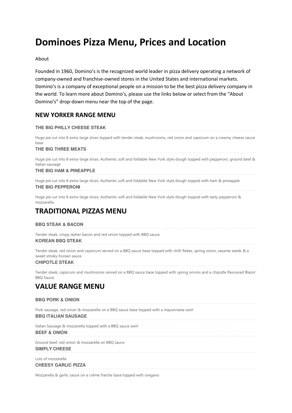 dominoes pizza menu prices and location