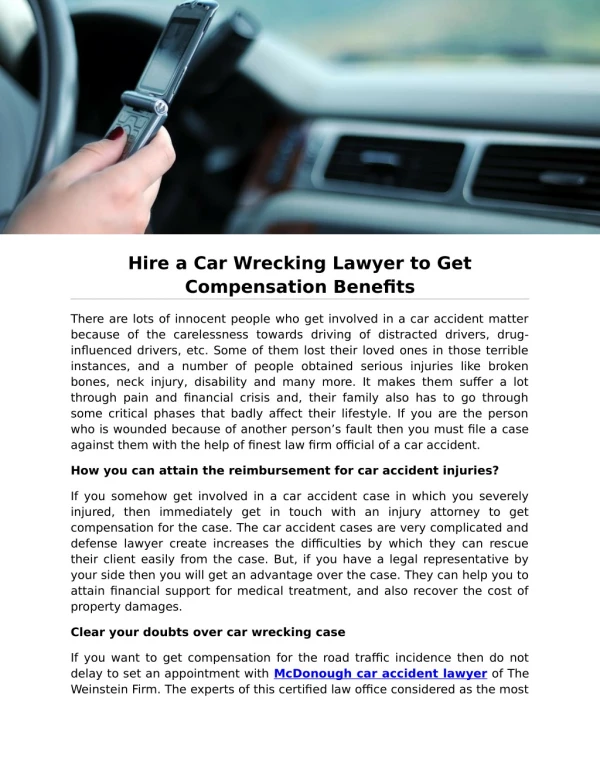 Hire a Car Wrecking Lawyer to Get Compensation Benefits
