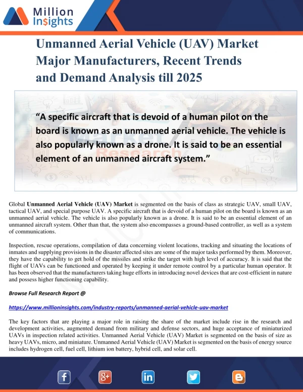 Unmanned Aerial Vehicle (UAV) Market Major Manufacturers, Recent Trends and Demand Analysis till 2025