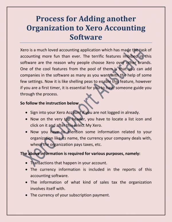 Process for adding another organization to Xero Accounting Software