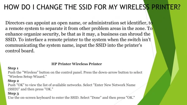 SSID FOR MY WIRELESS PRINTER to Computer