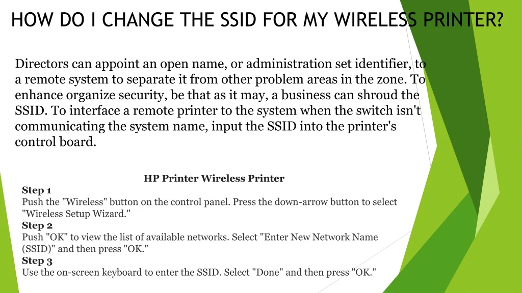 how do i change the ssid for my wireless printer